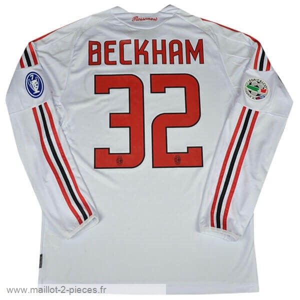 Boutique De Foot NO.32 Beckham Exterieur Manches Longues AC Milan Rétro 2008 2009 Blanc