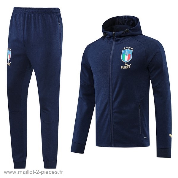 Boutique De Foot Ensemble Complet Ensemble longue fermeture éclair vêtements De Sport Italie 2022 Bleu Marine