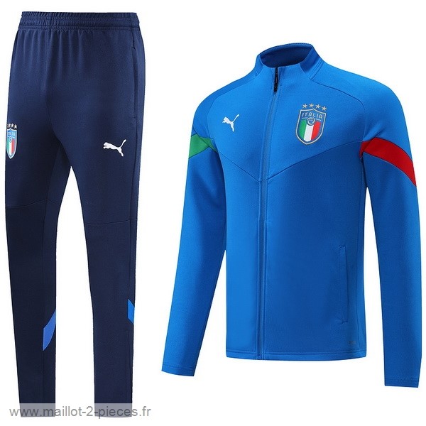 Boutique De Foot Ensemble Complet Ensemble longue fermeture éclair vêtements De Sport Italie 2022 I Bleu