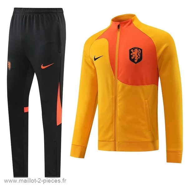 Boutique De Foot Ensemble Complet Ensemble longue fermeture éclair vêtements De Sport Pays Bas 2022 Orange Noir