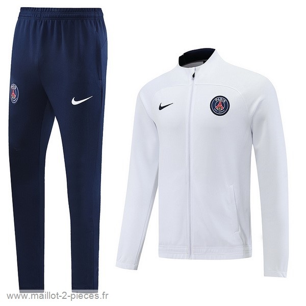 Boutique De Foot Ensemble Complet Ensemble longue fermeture éclair vêtements De Sport Paris Saint Germain 2022 2023 Blanc Bleu